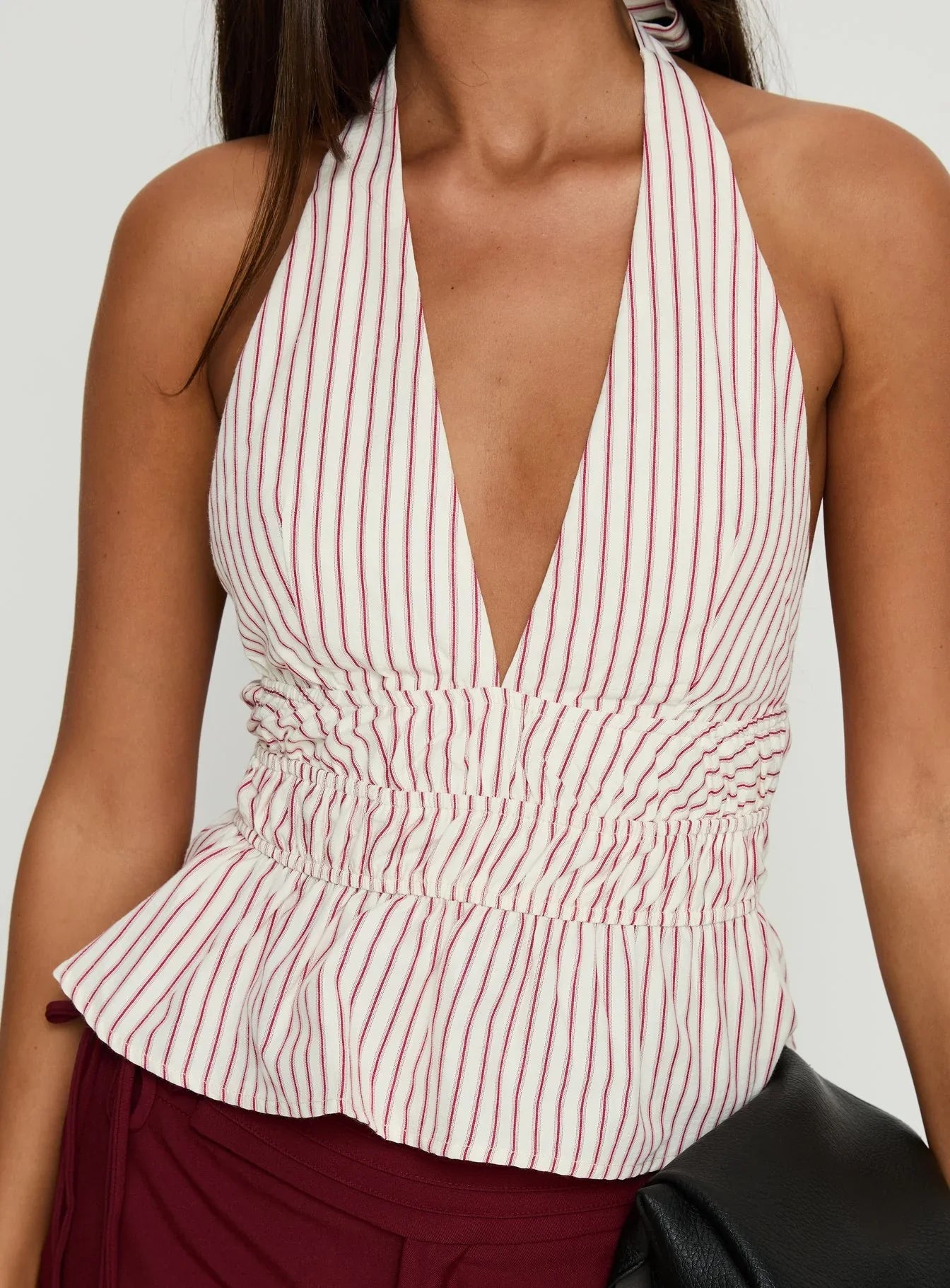Perpetua Halter Neck Top Red White Stripe