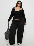 Baseline V Neck Long Sleeve Top Black White Curve