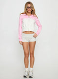 Take The Lead Zip Through Knit Sweater Pink White