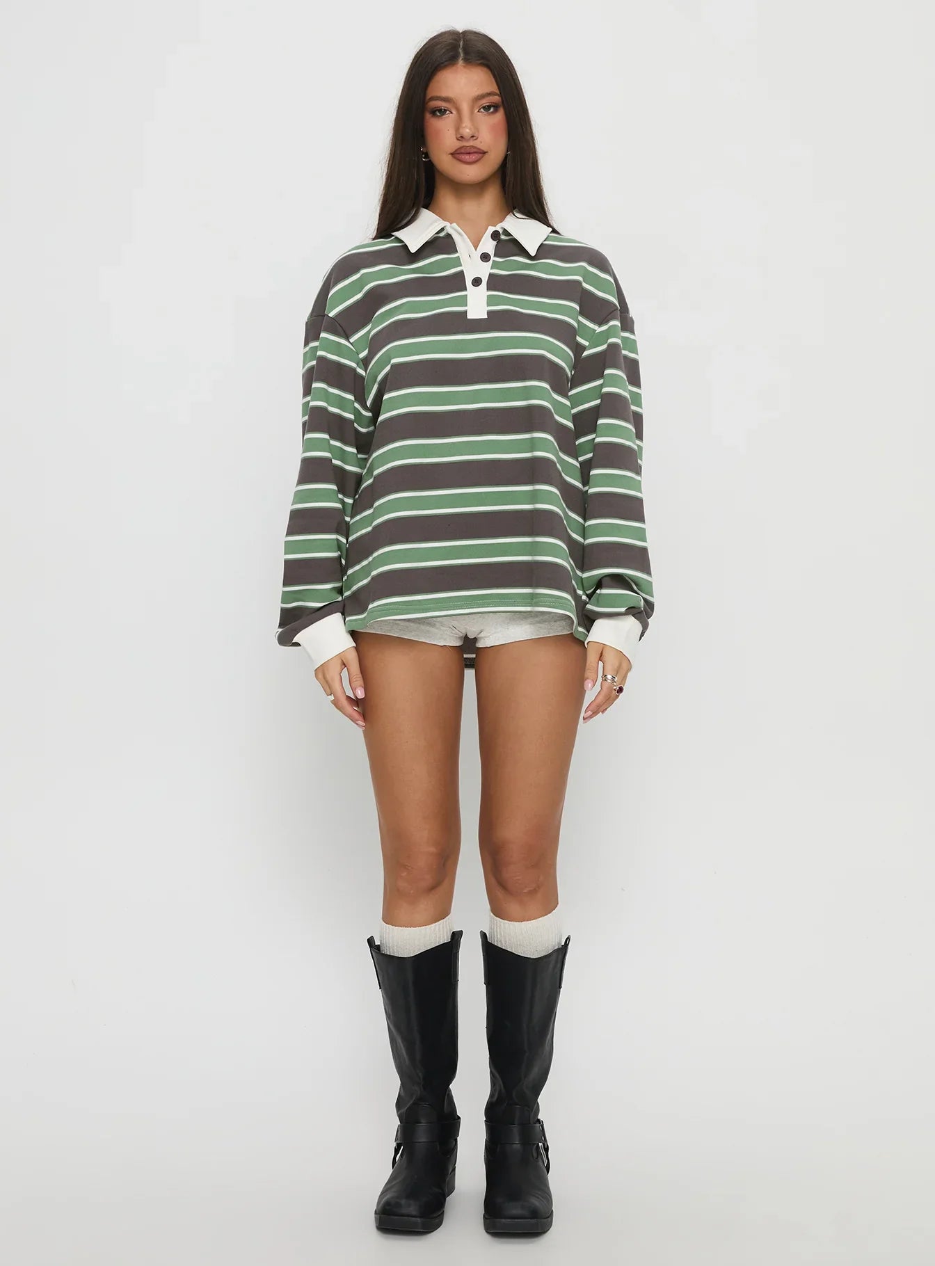 Tycen Polo Rugby Jumper Green Grey Stripe