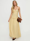 Marguerite Halter Maxi Dress Lemon Brown Polka Dot