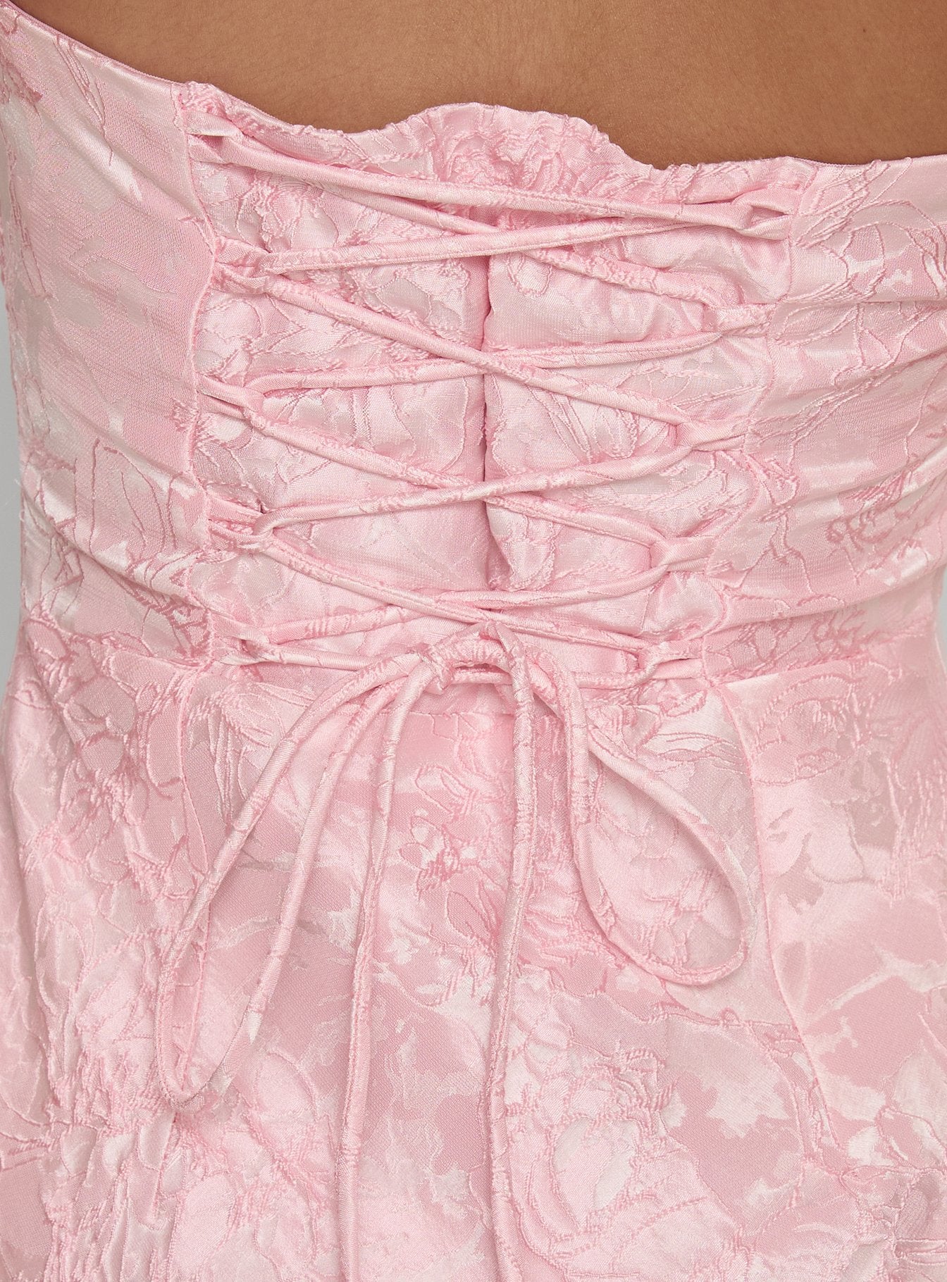 Lips Are Sealed Strapless Lace Up Back Maxi Dress Pink