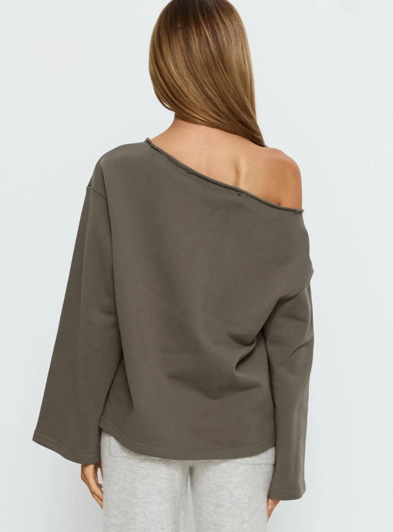 Blue Ridge Mountains Off Shoulder Graphic Sweater Grey