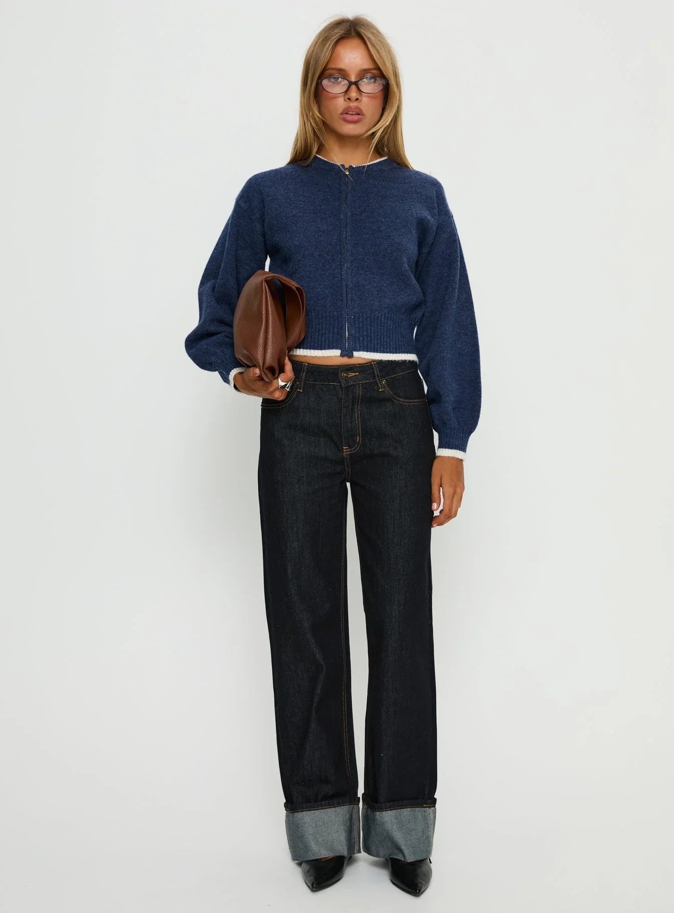 Amandi Zip Through Knit Jumper Navy Cream