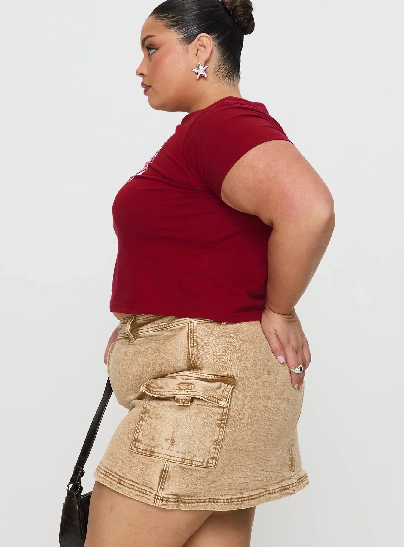 Velveta Low Rise Denim Skirt Camel Curve