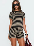Settle Down Shorts Black Beige Stripe