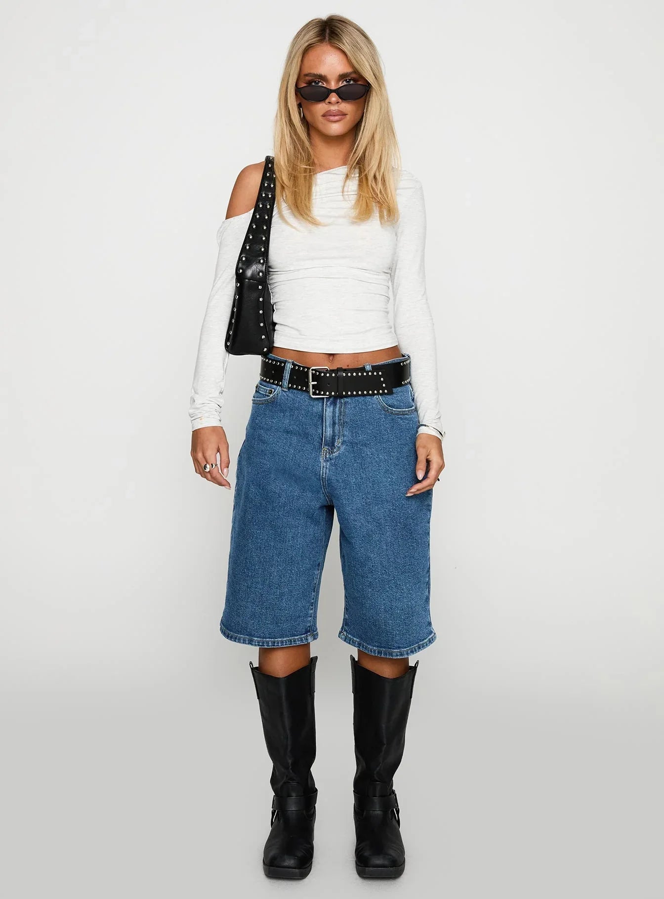 Retro Dream Mid Rise Longline Denim Shorts Mid Wash
