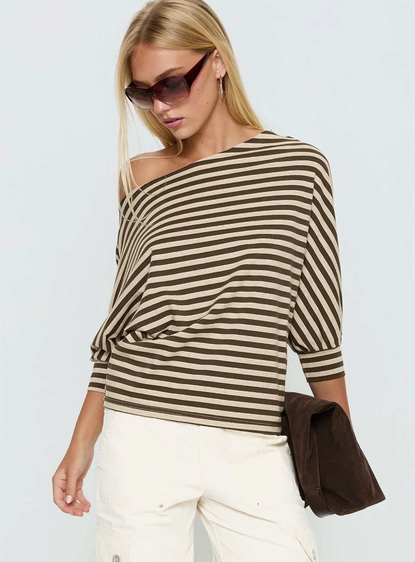 Keyes 3 4 Sleeve Off Shoulder Top Multi Stripe