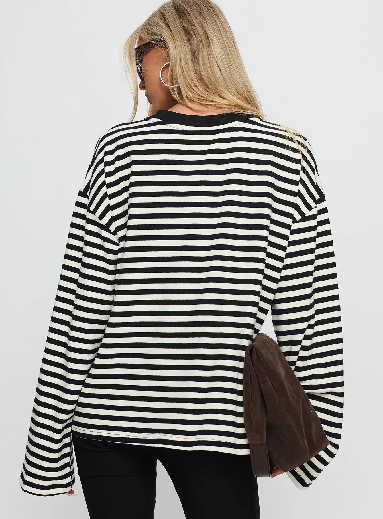 Settle Down Long Sleeve Top Black White Stripe