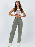 Holly Asymmetric Straight Leg Jean Green Denim