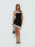 Esadora Lace Asymmetrical Mini Dress Black Cream