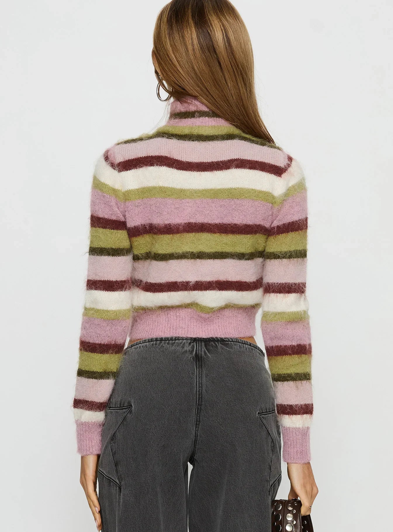 Keeva Zip Through Knit Jumper Pink Green Stripe