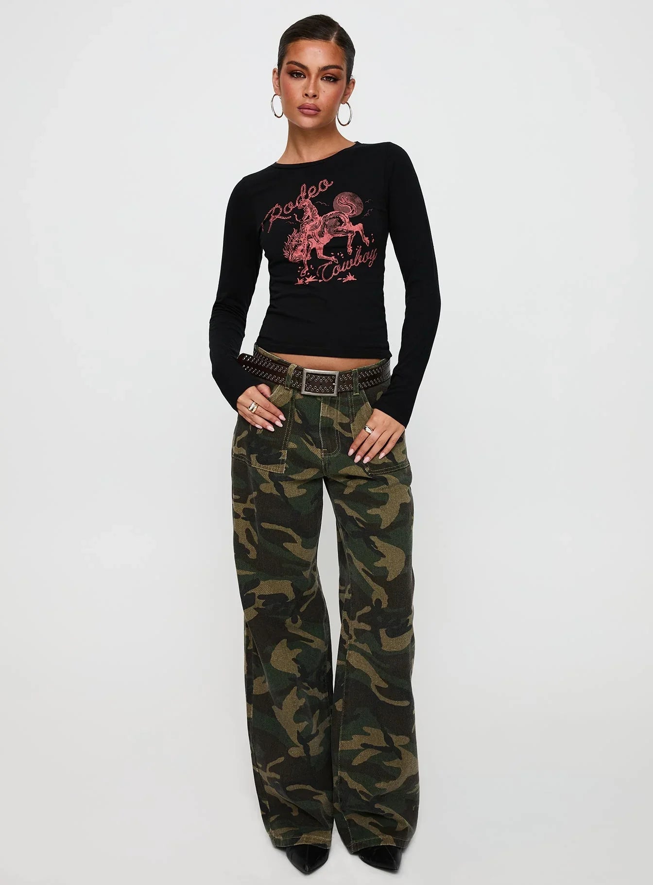 Rodeo Cowboy Long Sleeve Top Washed Wine