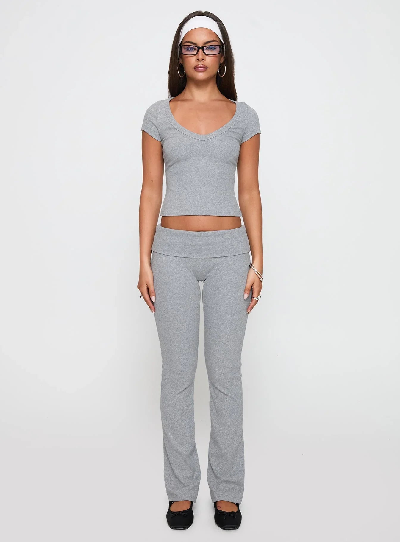 Lovely Day V Neck Top Grey Marle