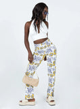 Tropical Dreams High Rise Straight Leg Denim Jeans Off White