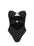 Bezique Strapless Cut Out One Piece Black Polka Dot