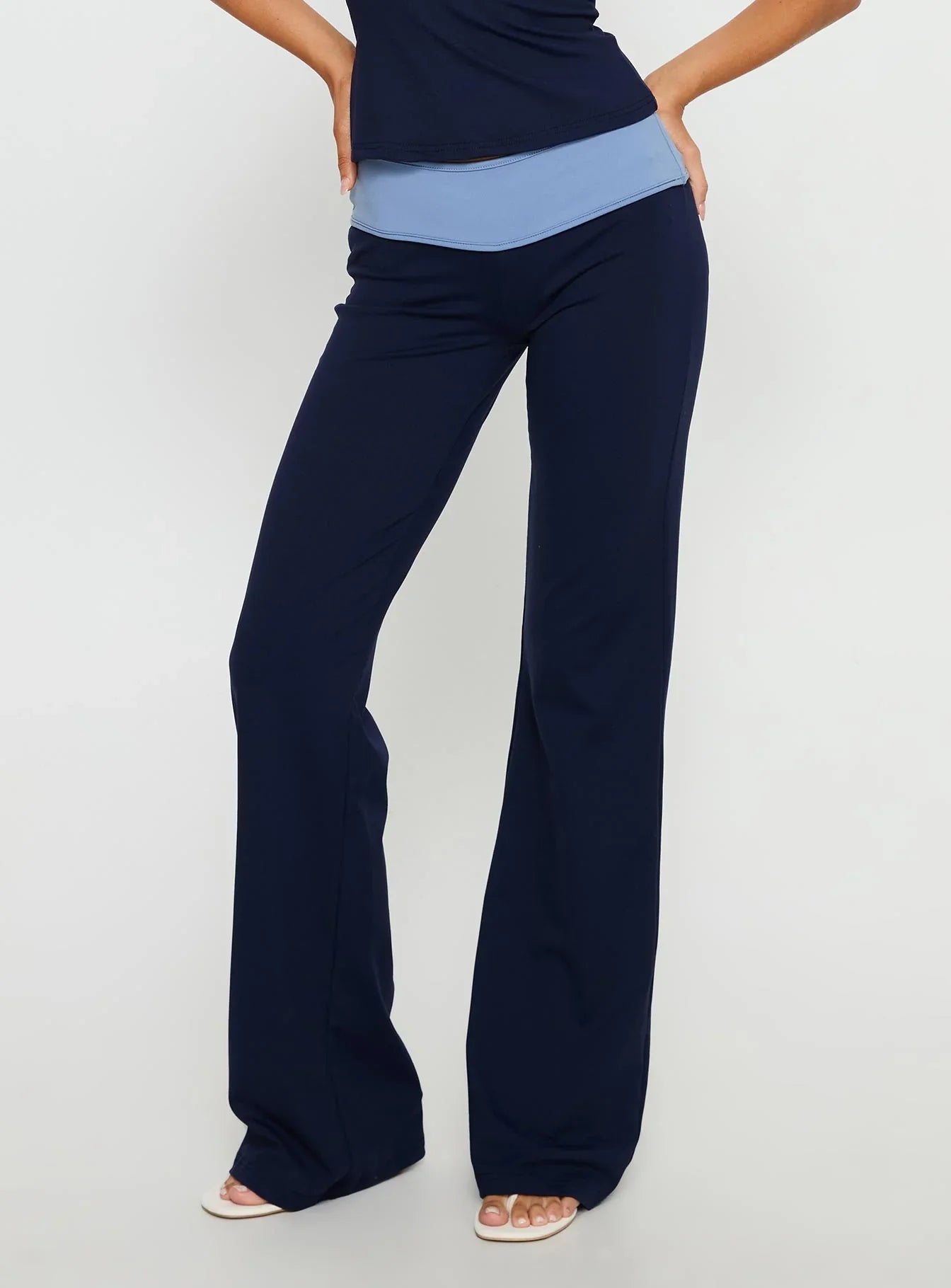 Kobee Jersey Flare Pants Navy Light Blue