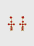 Oakwood Cross Earrings Gold Red