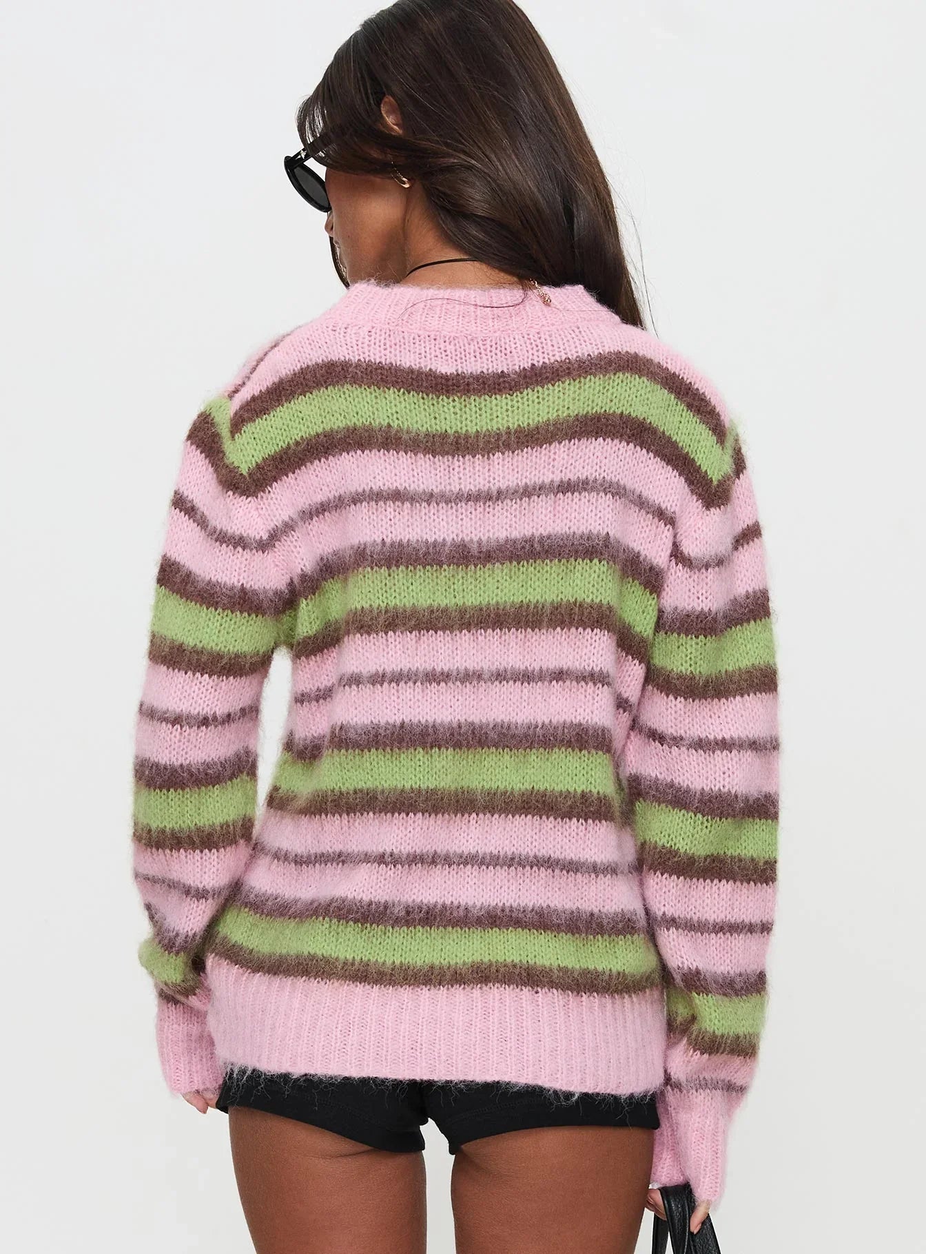 Maysie Crew Neck Knit Sweater Green Pink