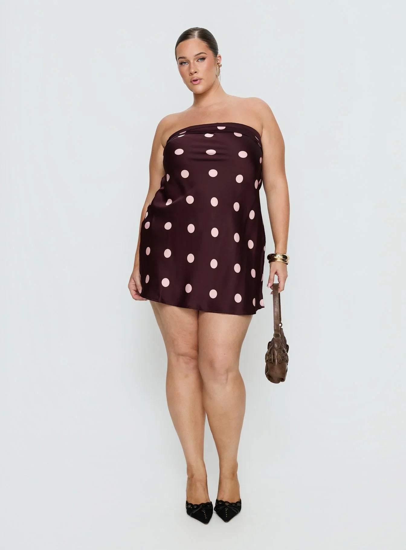 Phillipa Mini Dress Plum Pink Polka Dot Curve