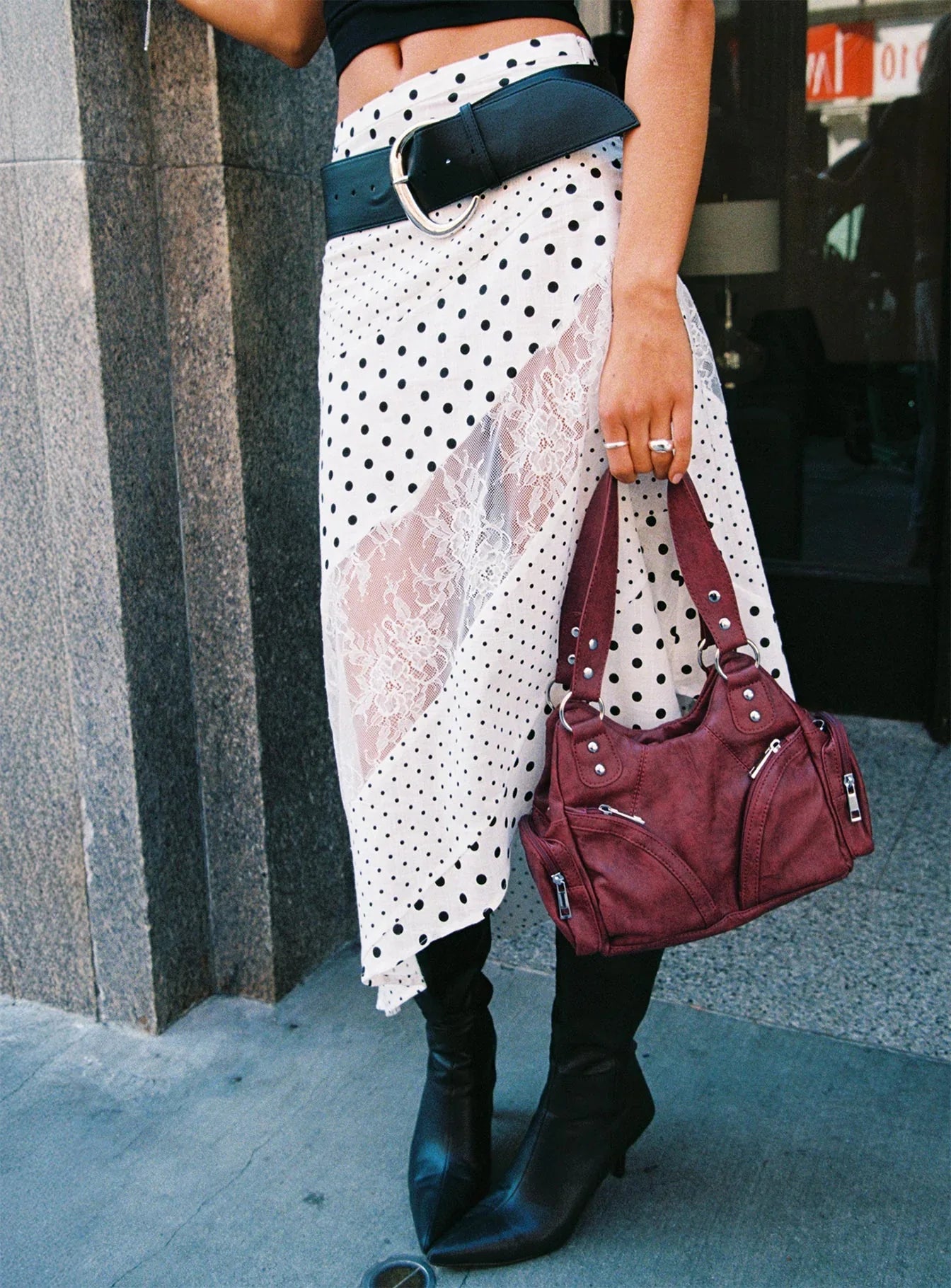 Rennar Maxi Skirt White Polka Dot Petite