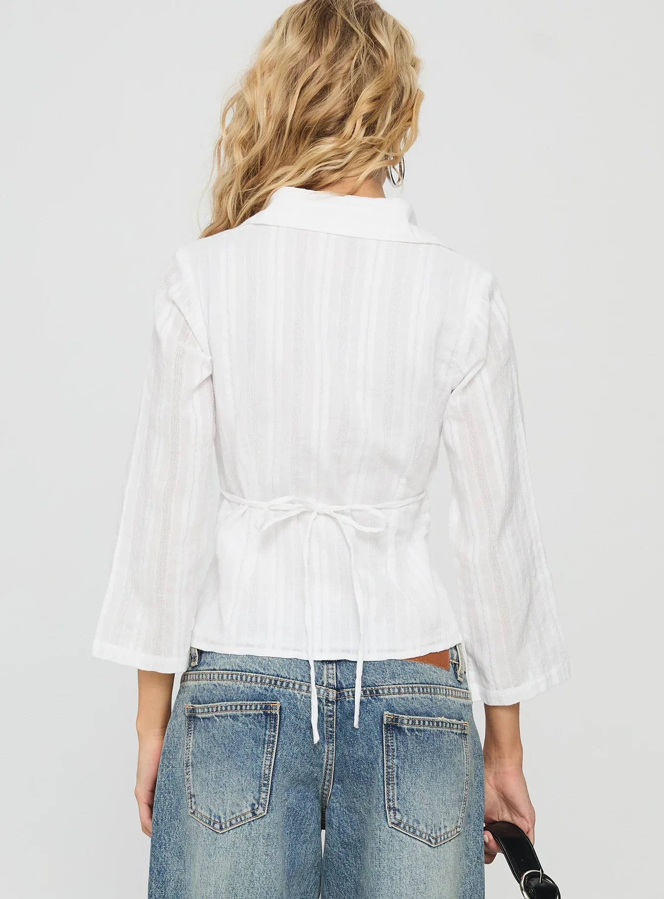 Taelynn 3 4 Sleeve Button Up Shirt White