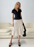 Cascades Low Rise Midi Skirt Beige White Stripe
