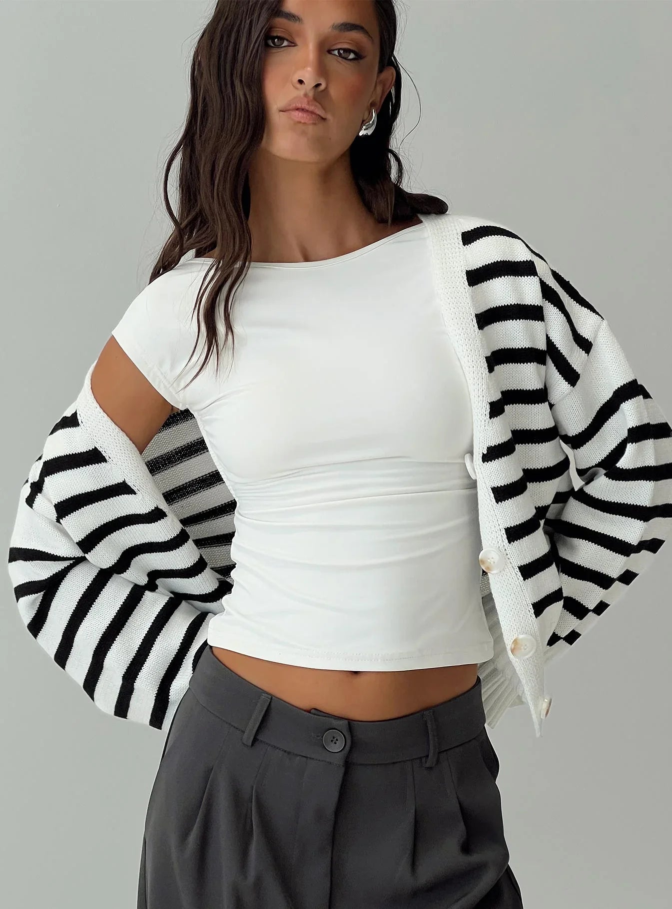 Karlson Striped Cardigan Cream Black