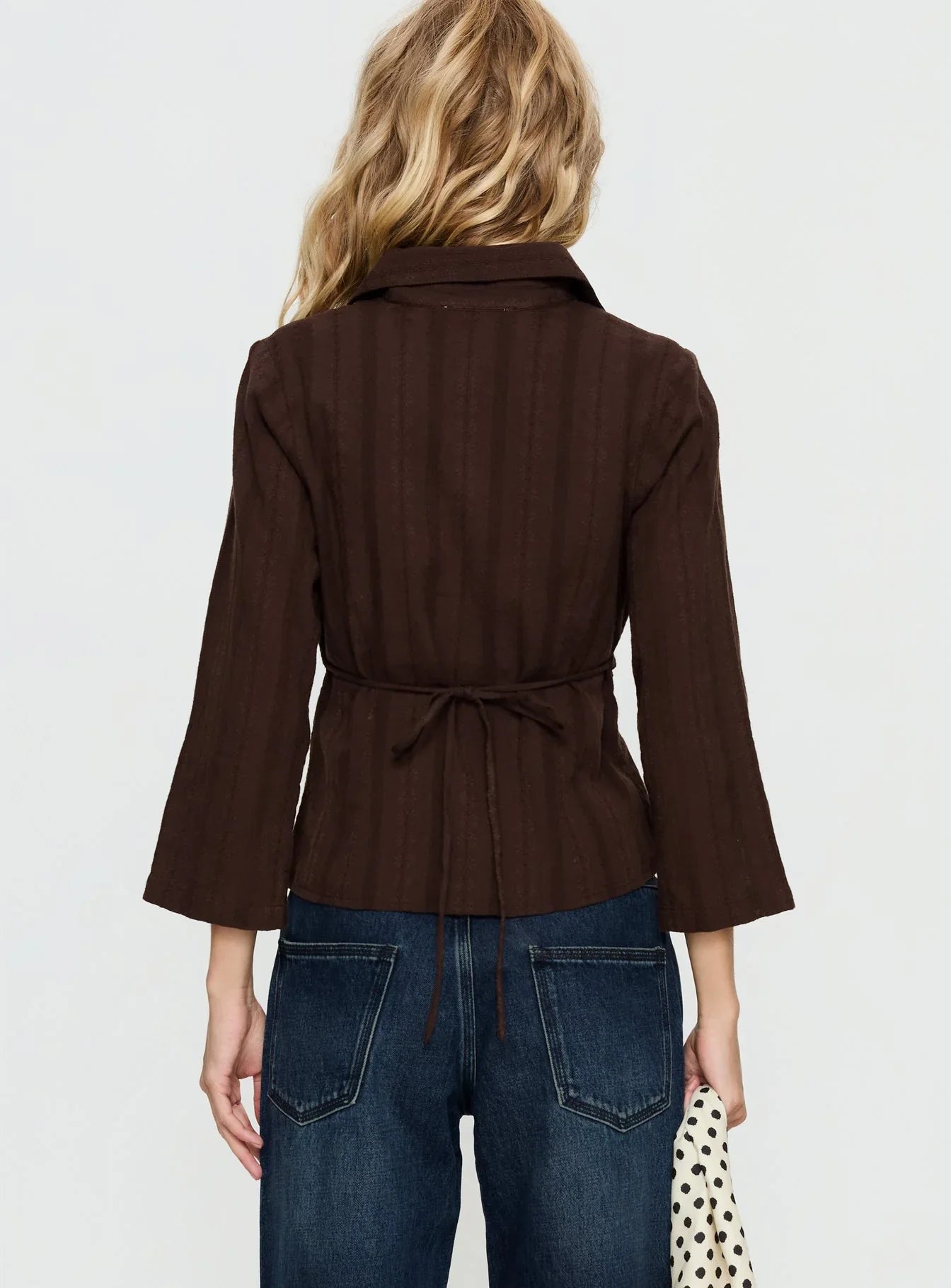 Taelynn 3 4 Sleeve Button Up Shirt Chocolate