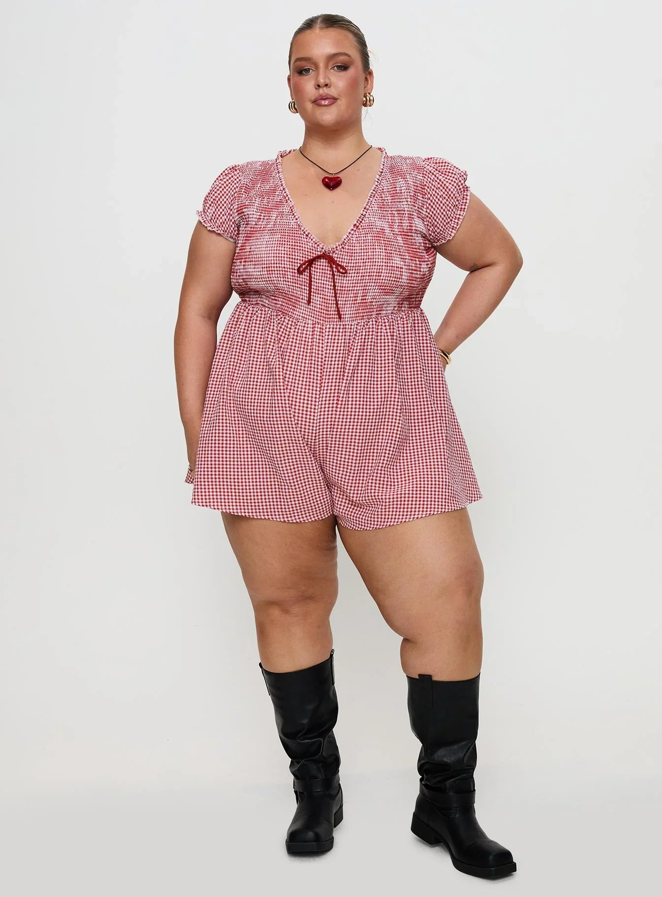 Wescott Gingham Playsuit Red White Curve