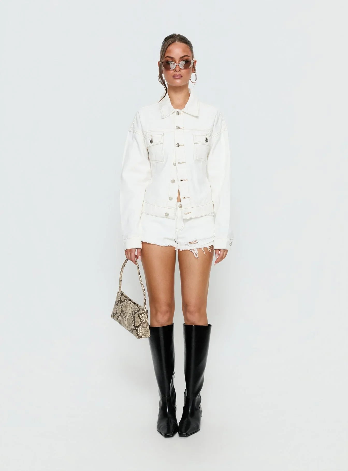 Caresse Cinched Denim Jacket White
