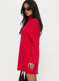 Weslie Long Sleeve Knit Mini Dress Red