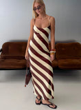 Rhodie Scoop Maxi Dress Brown Cream Stripe