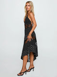 Down With Love Asymmetrical Midi Dress Black White Polka Dot