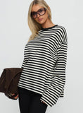 Settle Down Long Sleeve Top Black White Stripe