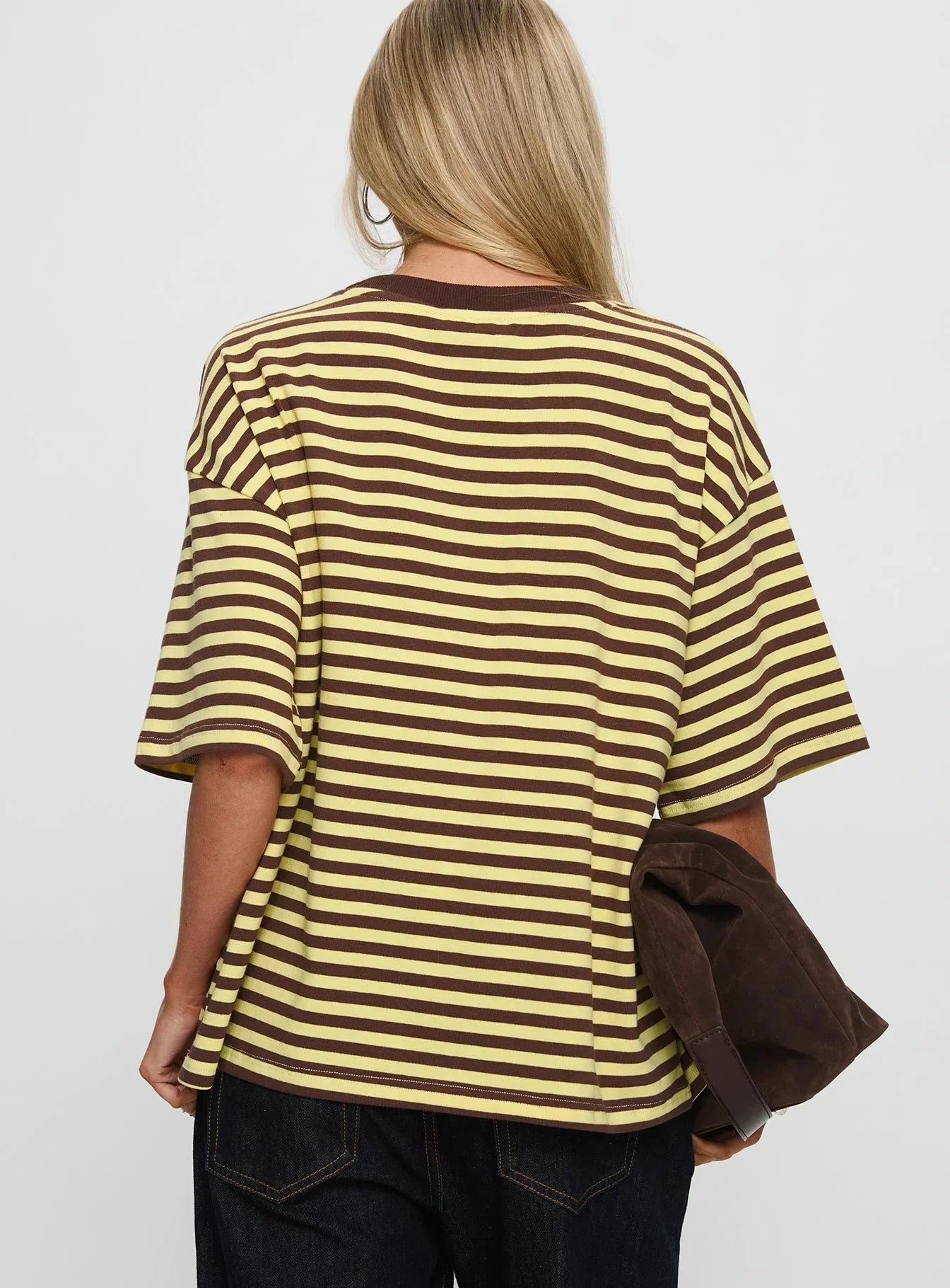 Settle Down Short Sleeve Top Yellow Brown Stripe