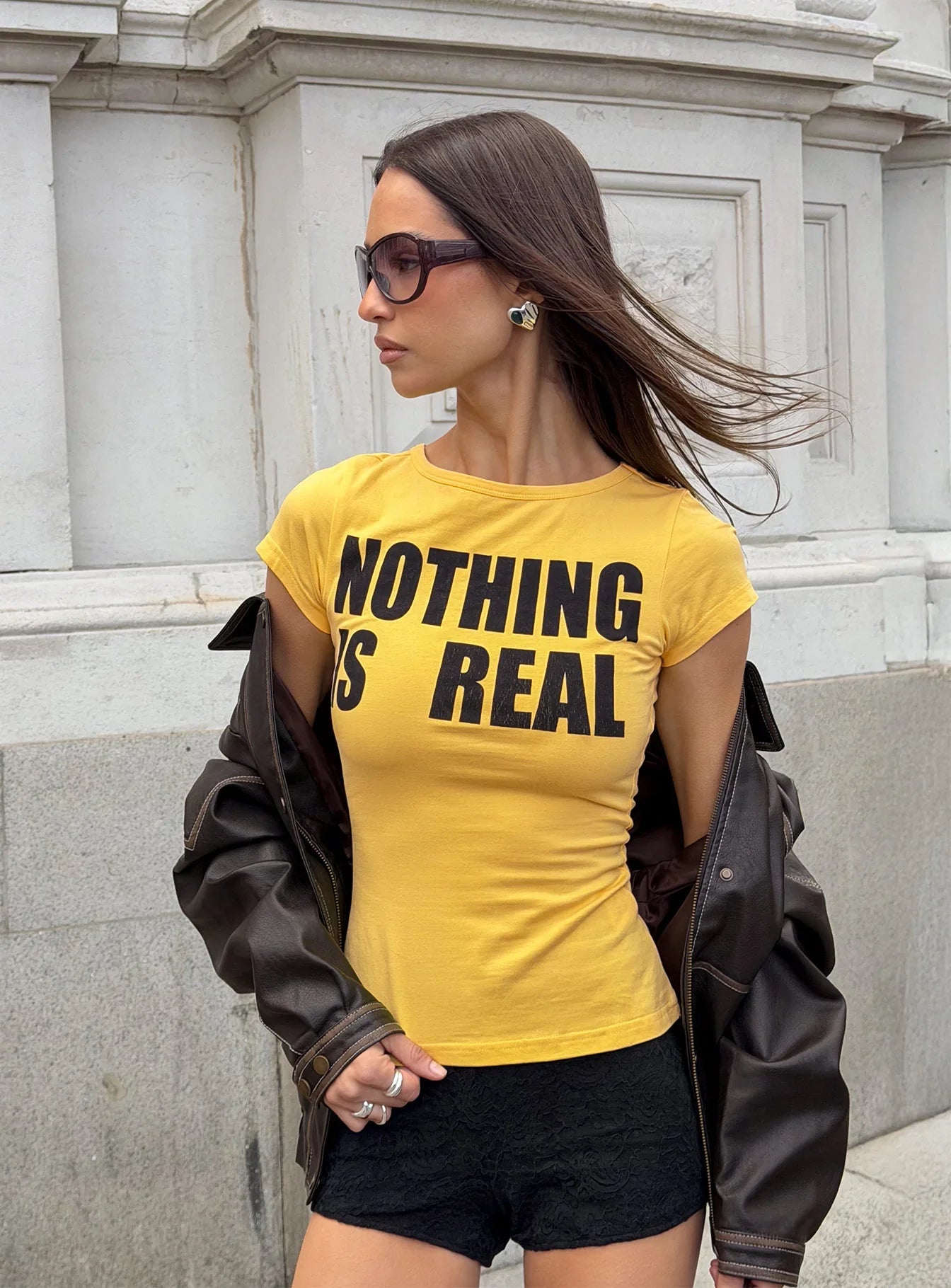 Nothing Is Real Graphic Top Yellow Black
