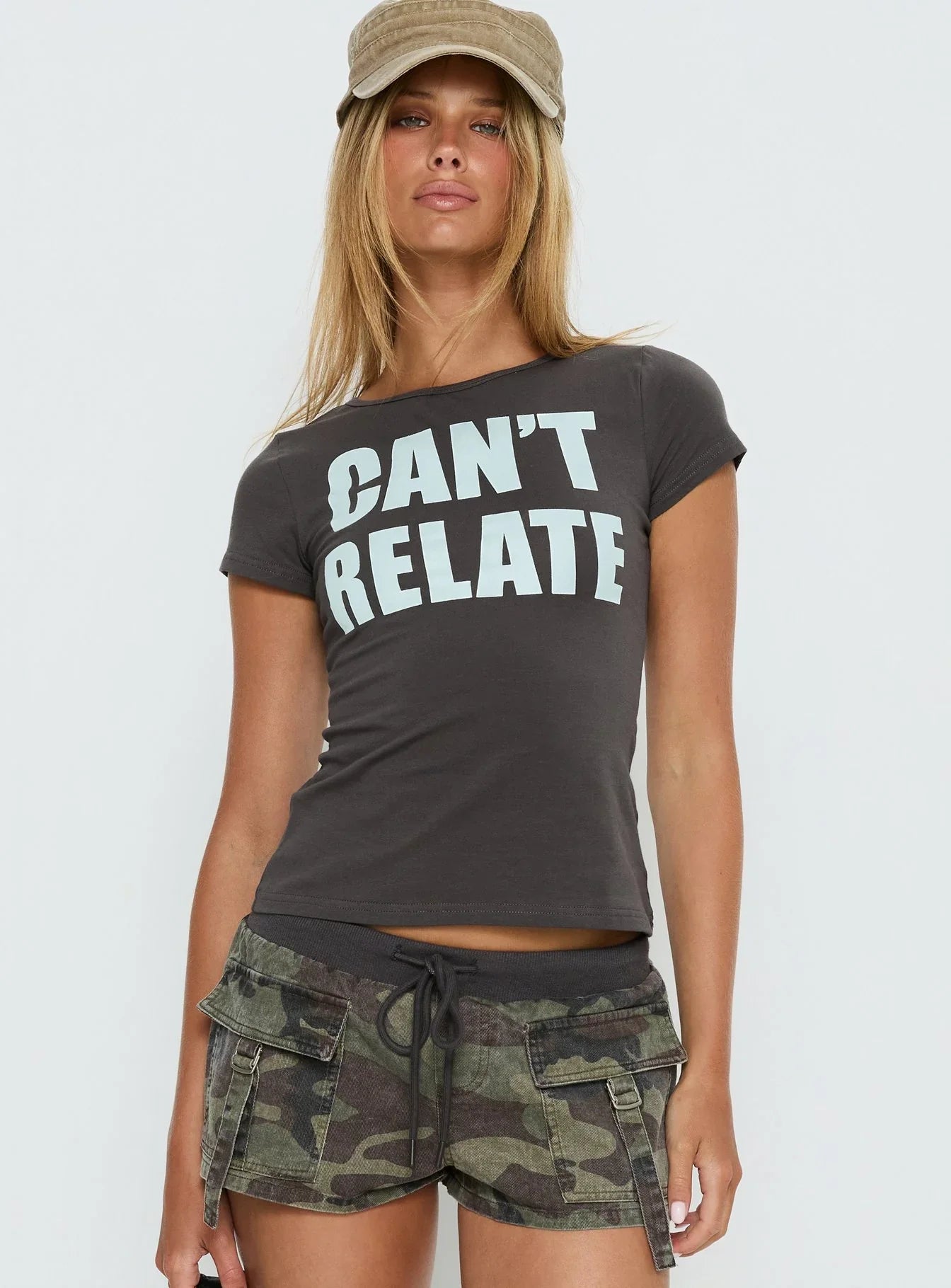 Cant Relate Graphic Top Grey Blue