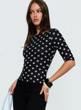 Venna 3 4 Sleeve Boat Neck Top Black White Polka