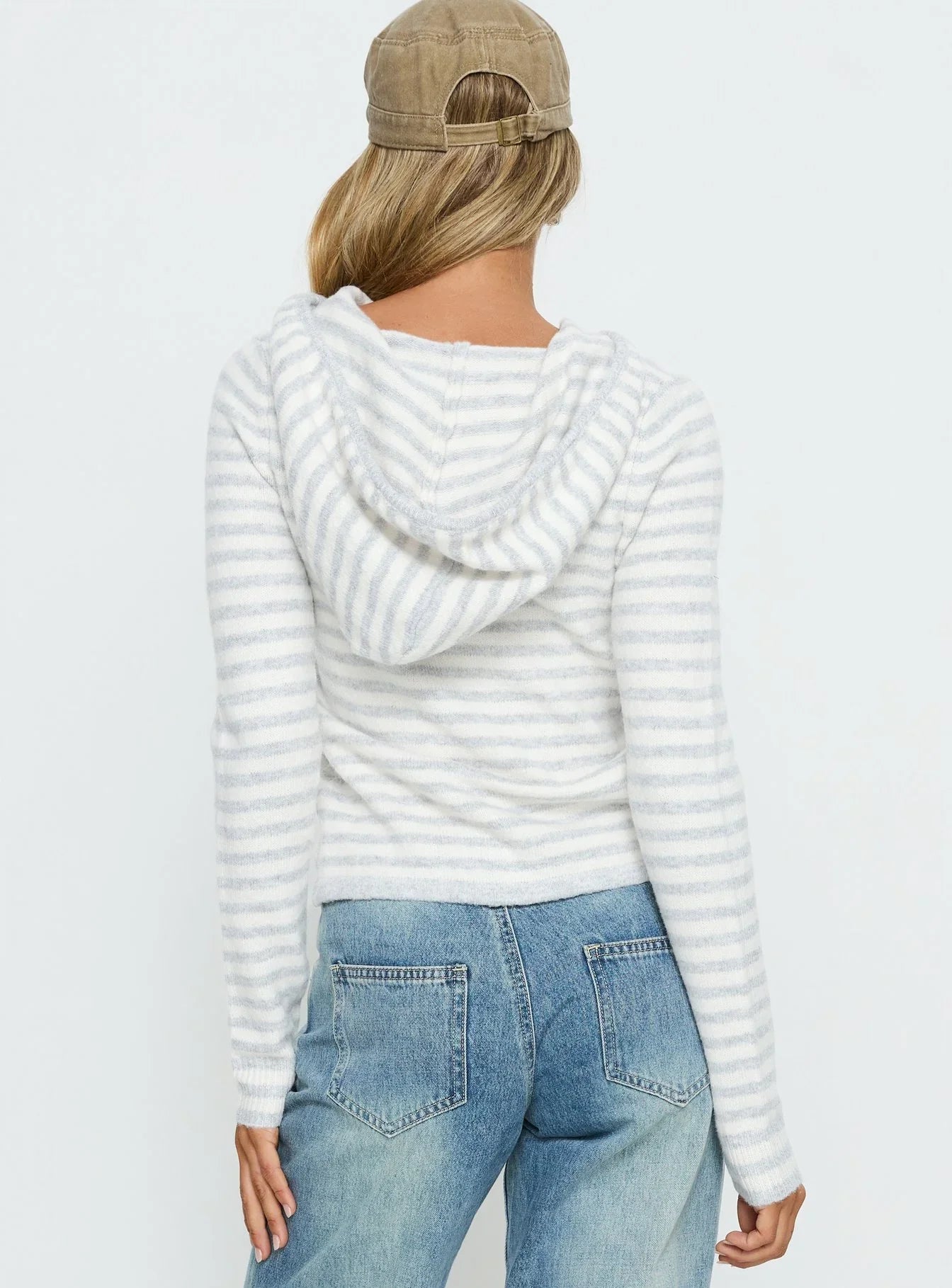 Superstars Zip Through Hoodie Grey Cream Stripe