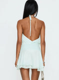 Rozario Chiffon Halter Mini Dress Aqua Silver