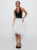 Evanescence Asymmetrical Midi Skirt White Polka Dot