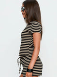 Settle Down Baby Tee Black Beige Stripe