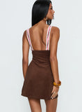 Aydenn Contrast Plunge Mini Dress Pink Brown