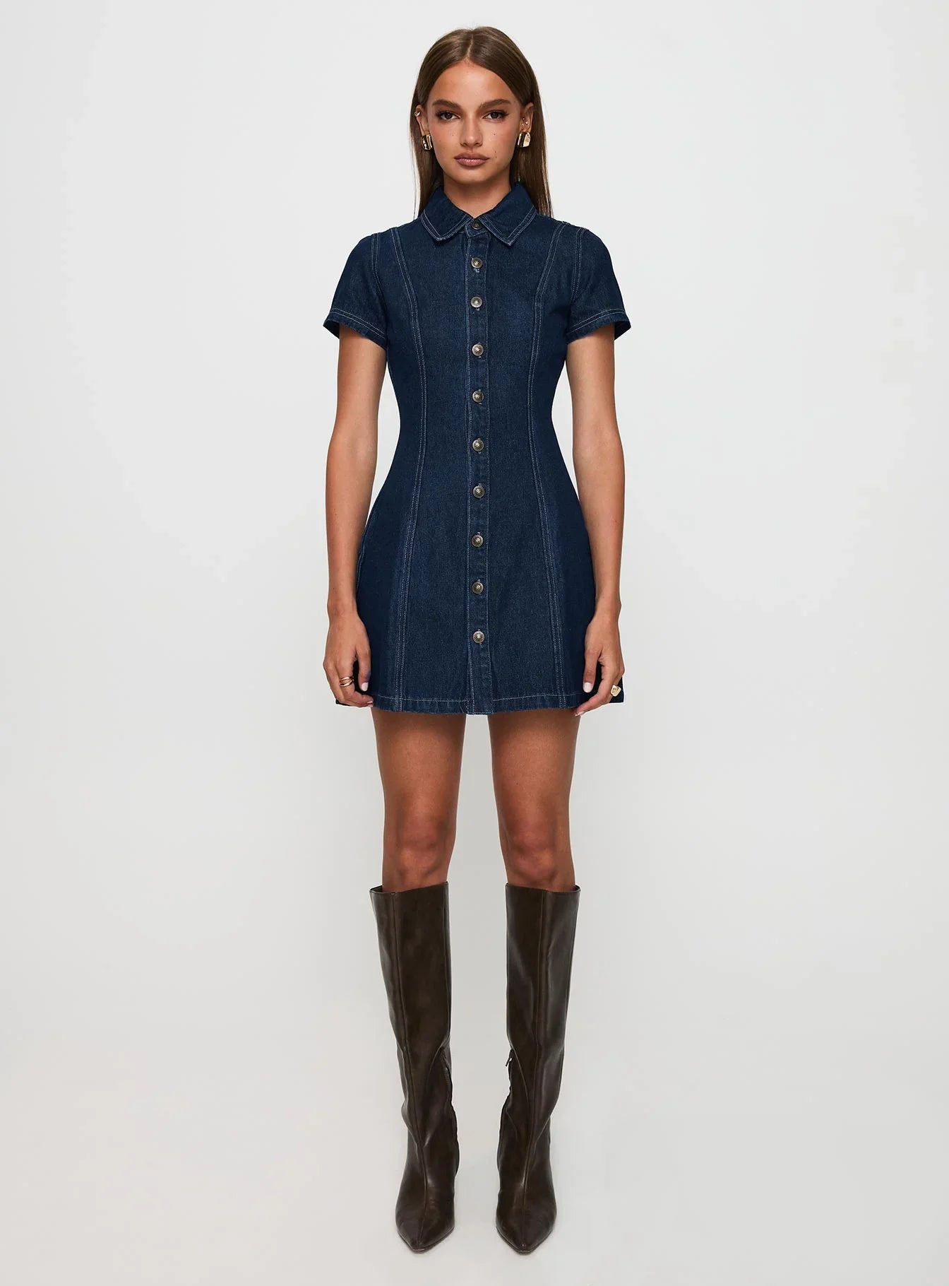 Perception Denim Mini Dress Mid Wash