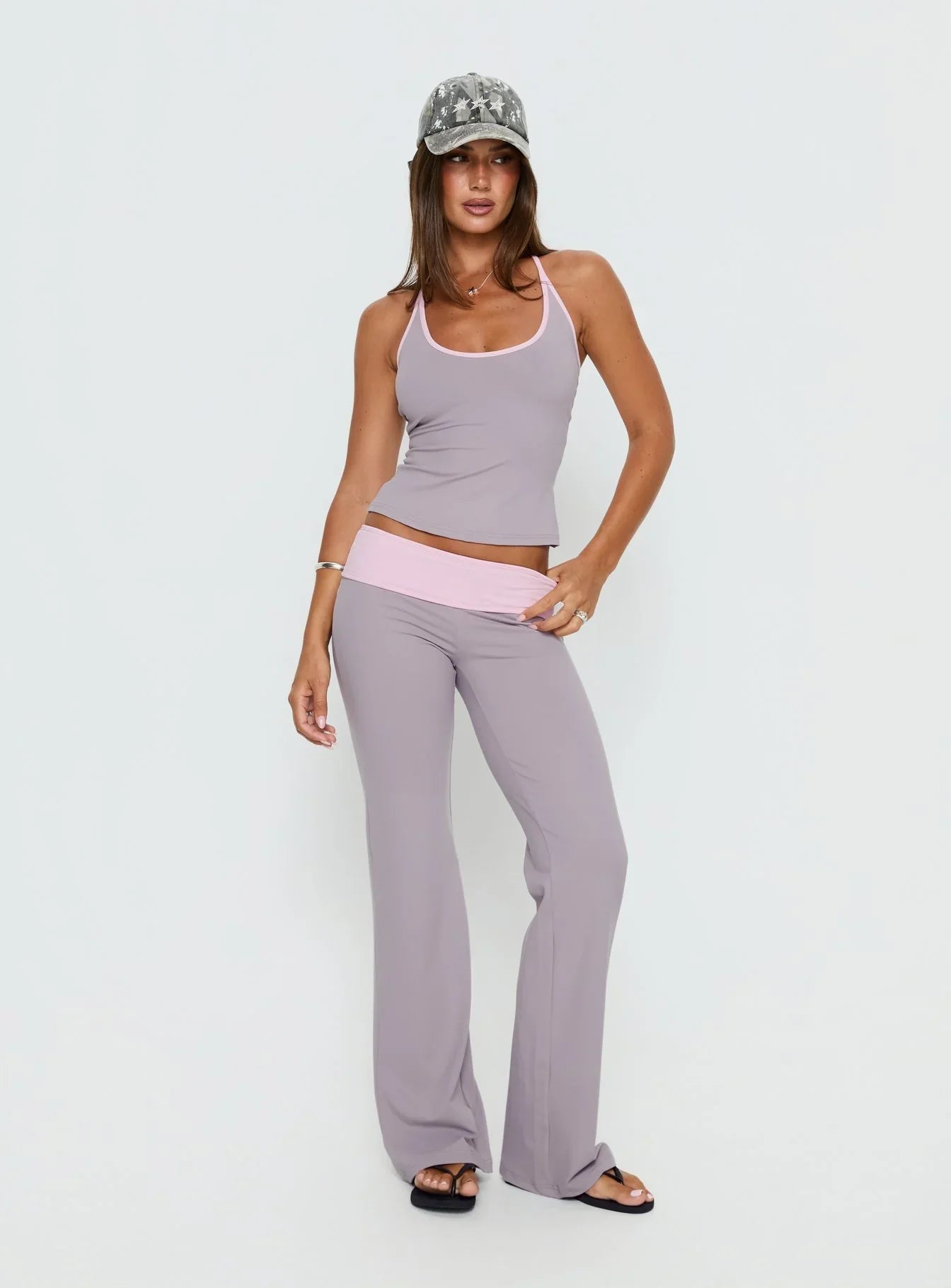 Kobee Jersey Flare Pants Slate Dusty Pink