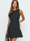 Alfalfa Shift Mini Dress Brown Blue Stripe