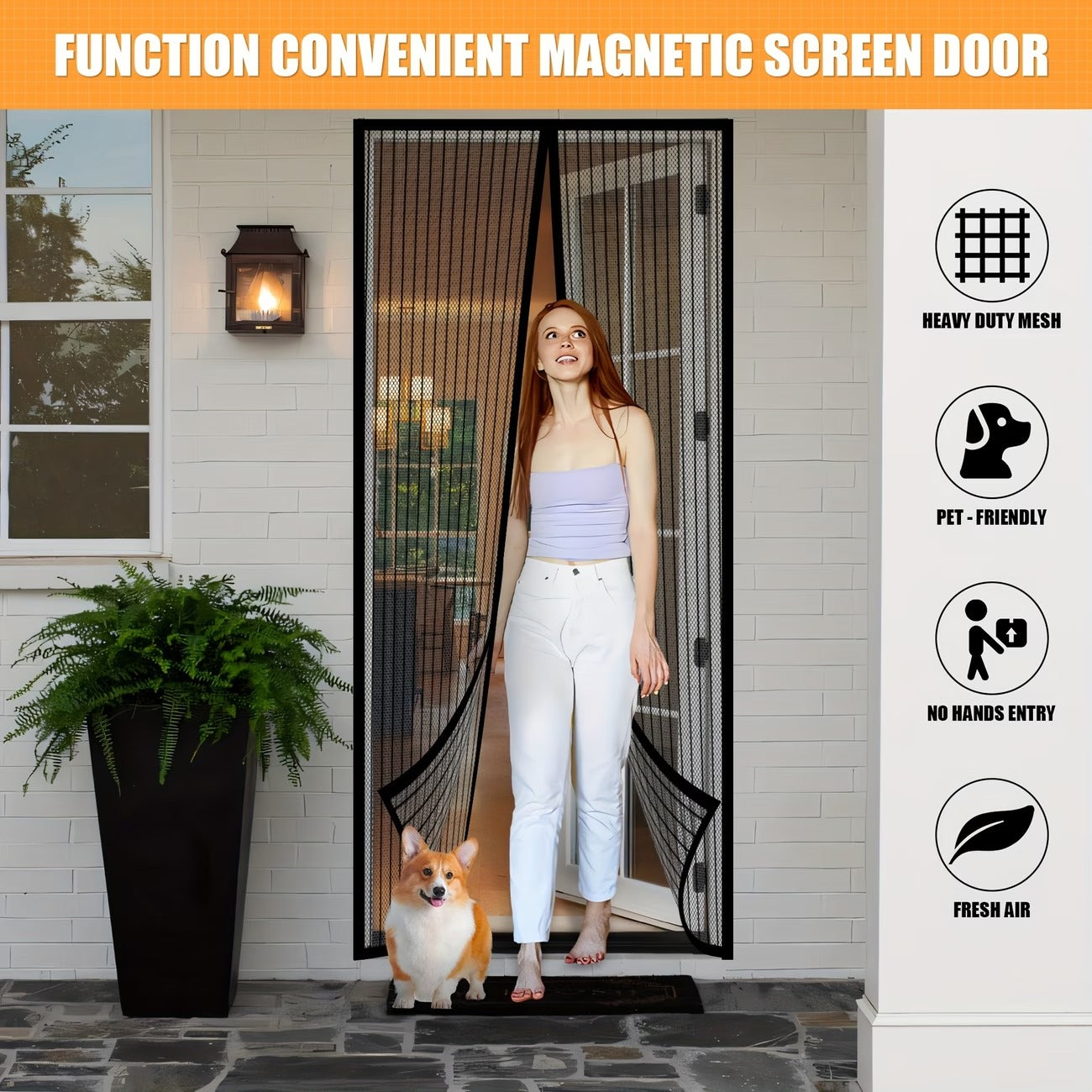 heavy duty magnetic screen door self sealing hands free mesh