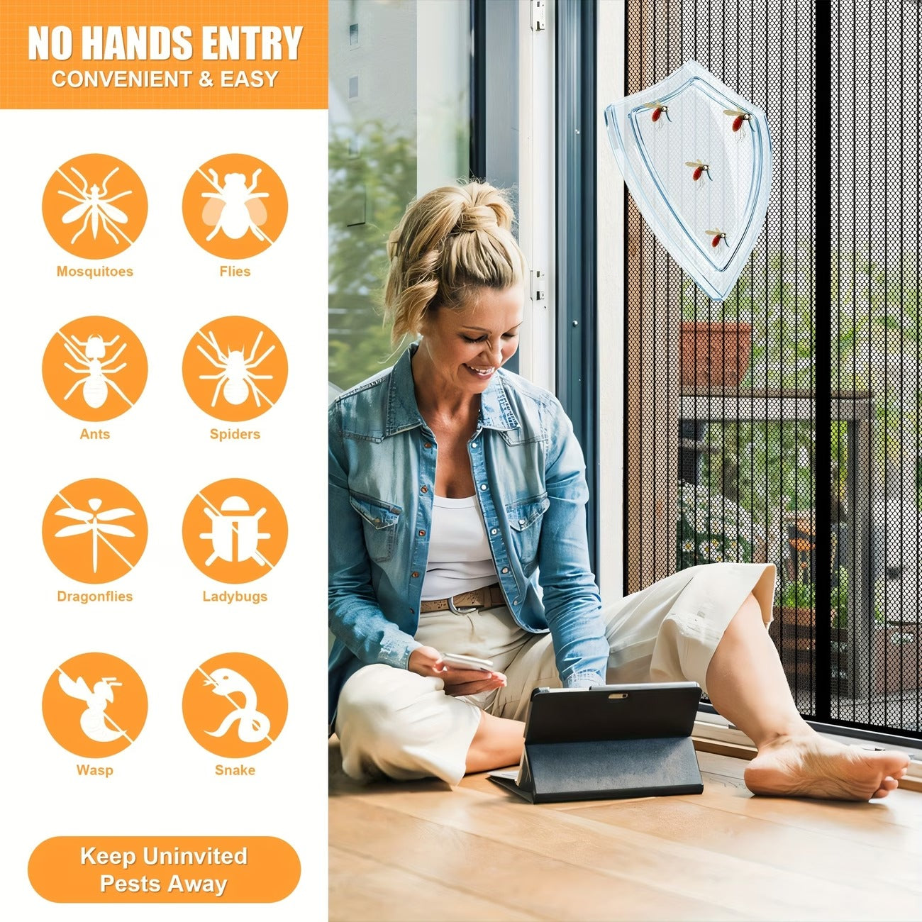 heavy duty magnetic screen door self sealing hands free mesh